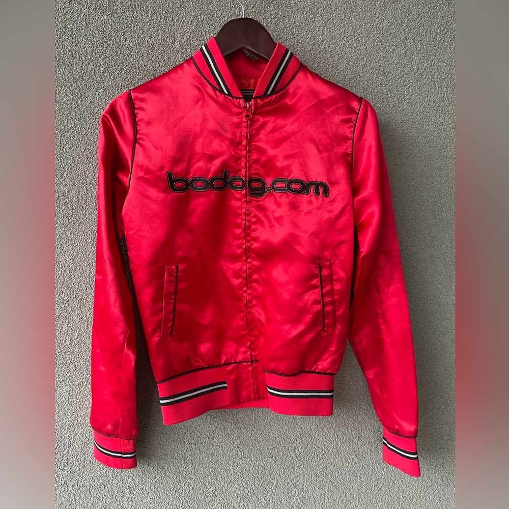 BoDog Casino Red Jacket, Play Hard, Red Black Shiny Jacket,Small Bomber Jacket,
